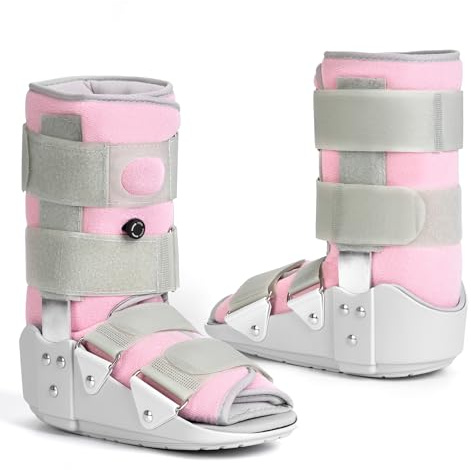 Medibot Medical Grade Fracture Boot - Adjustable Walking Cast for Foot & Ankle Injuries Secure Support for Broken Foot or Severe Sprain,Women's Small,Grey & Light Pink,Fits women's Shoe Size 4-6.5''