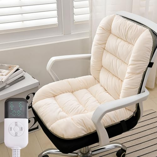 Heated Seat Cushion with Zoned Heating, Heating Pad for Office Chair with 1-12h Timing & 9-Temperature Adjustable, Chair Heater for Home Dorm(White)