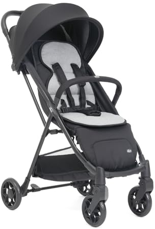 Chicco Passeggino Taormina, 0+ Mesi - 22 Kg, Passeggino Leggero con Chiusura Smart e Compatta, Capotte Estensibile con Trattamenti UV50+ e Antipioggia, Schienale Regolabile, Poggiagambe, Nero