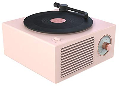 BGAZA Vinyl Record Player-Lautsprecher drahtlose tragbare Mini-Stahl Retro Atom Lautsprecher Radio Cassette Recorder(Nordic pink)
