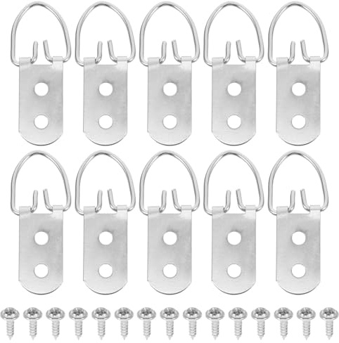 FIXOSHEE Juego de 30 Colgadores para Marcos con Anilla D Doble Orificio Herrajes Metálicos Resistentes con Tornillos para Colgar Cuadros Lienzos Punto de Cruz y Arte Pared