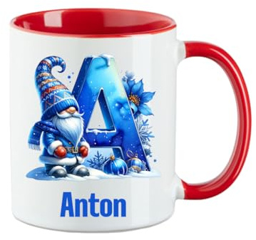 Personalisierte Wintertasse mit Namen | Glühwein Teetasse Weihnachten | Weihanchtstasse Nikolaustasse Wichtel | Xmas Mug Advent Tasse Geschenkidee Kaffeetasse Wichteln Familien Geschenk (Rot)