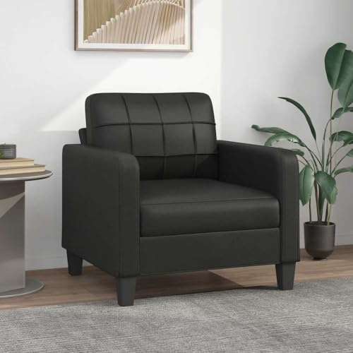 Keeushr Kunstleder Sessel Schwarz 60 cm mit Metallgestell und dickem Polster für Komfortsessel Ledersessel Entspannung
