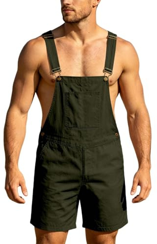 Herren Jeans Overall Baumwolle Latzhose Kurze Arbeitshose Loose Fit Männer Einfarbige Denim Jumpsuit mit Taschen Streetwear Jeanshose Verstellbare Träger