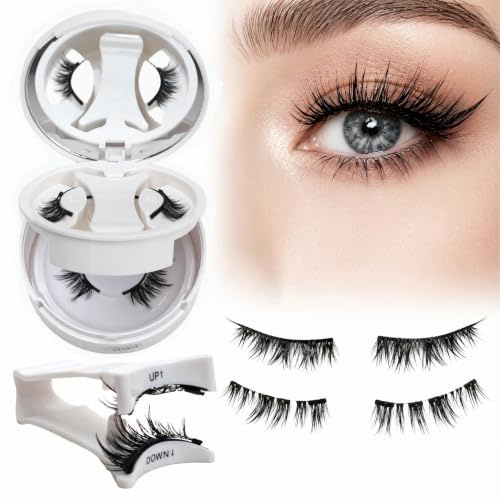 2 Paare Magnetische Wimpern Set ohne Eyeliner - Kleberfreie Magnetwimpern mit 3 Magneten & Silber-Punkt-Markierung zur Unterscheidung - Wiederverwendbar - Inkl. UP/DOWN Applikator & Etui mit Spiegel