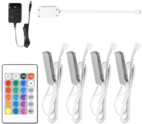 GORPENT Ensemble De 4 Éclairages Pour Vitrines, Clips LED Pour Éclairage Des Bords De Verre, Bandes LED RGB À Couleurs Changeantes Pour Étagères