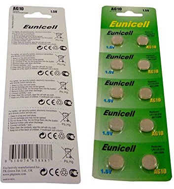 20 AG10 1,5 V alkaliska batterier – ersätter SR1130, SR54, SR1131, 389, 390 – 1-pack