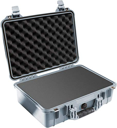 PELI 1500 Beliebter Schutzkoffer für Empfindliche Ausrüstung, IP67 Wasser- und Staubdicht, 19L Volumen, Mit Schaumstoffeinlage (Anpassbar), Silber