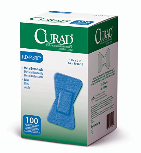 Curad Fingertip Adhesive Bandages, Food Service Blue Detectable Bandage, 100 Count,Fingertip 1.75 x 2 (Packaging may vary)
