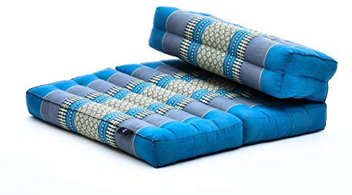 Leewadee Foldable Floor Mattress – 2 in 1 Floor Meditation Mat for Yoga and Relaxation, Seating Futon with Kapok, 50 x 70 cm, Light Blue