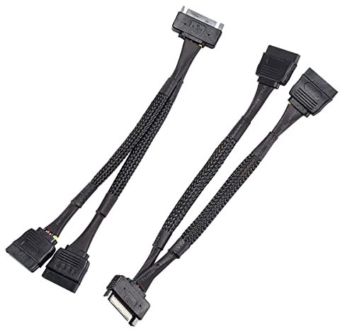 Zheino SATA Power Splitter Cable (2 Pack) SSD Power Cable HDD Power Cable Hard Drive Power Cable 6-Inch/15cm SATA 15 Pin Male to 2xSATA 15 Pin Female Power Y-Splitter Extension Cable