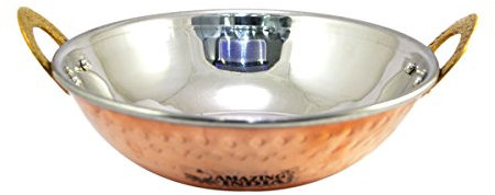 Amazingindiaonline indien en cuivre Kadais Curry Balti en acier inoxydable Plat de service Wok Riz Nourriture Bol de service fête Festive 589 ml