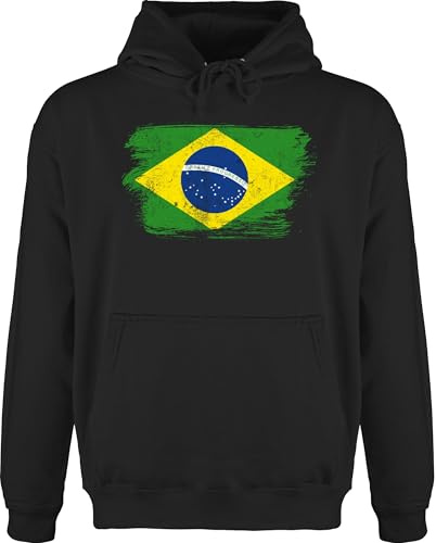Hoodie Herren Pullover Männer - Fußball EM WM - Brasilien Vintage - L - Schwarz - fussball kleidung länder brazil hoody country brasil pulli handball brazilian europameisterschaft brasilianisch