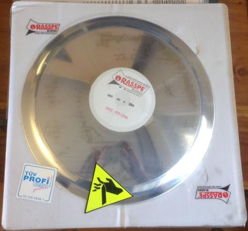 RASSPE Lama per affettatrice 300 mm diametro foro centrale 40 mm - 4 fori fissaggio lama - diametro coprilama 254 mm. Materiale 100Cr6 W1.2067 Made in Italy