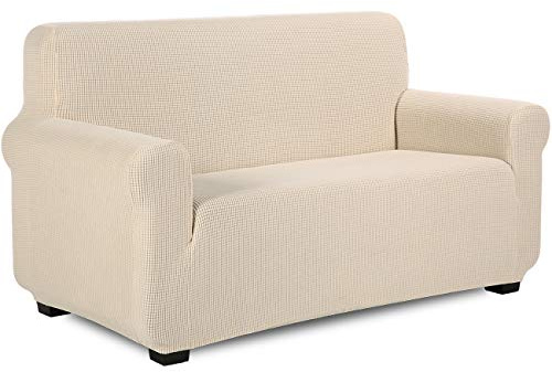 TIANSHU Sofabezug 2 sitzer, Stretch Spandex Couchbezug Sesselbezug Elastischer Antirutsch Stretchhusse Weich Stoff,Jacquard-Stretch-Sofabezug, Schonbezug für Sofa-Sofahalter(Beige)