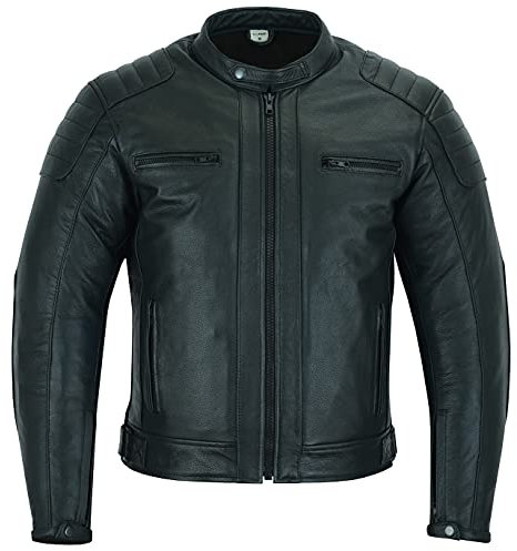 Texpeed Veste de moto en cuir pour homme - Homologué blouson été/hiver de moto de tourisme avec protection véritable biker CE armor (EN 1621-1) Design cousu matelassé - Noir - 3XL