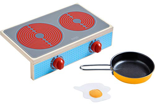 HABA 305132 - Kochstellen-Set Culina, mit 2 Herdplatten, 1 Pfanne und 1 Spiegelei, platzsparende Alternative zur Kinderküche, Herdknöpfe machen Klickgeräusche, ab 3 Jahren, 31 x 22.1 x 8.3 cm