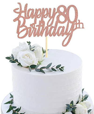 Sumerk Rose Gold Glitter Happy 80th Birthday Cake Topper 80th Cake Topper for Birthday Anniversary Party Decorations - Pack of 1