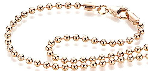 YoungDiamondFashion YDF Damen Kugelkette Silberkette Halskette Silber 60 cm 925 Sterlingsilber rosévergoldet Kugelgröße 3,0 mm Silberkugeln Beads Chain