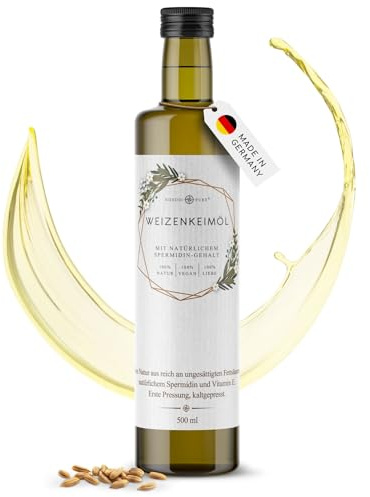 Weizenkeimöl 500 ml von Nordic Pure | Kaltgepresst mit Spermidin und viel Vitamin E | Weizenkeime mechanisch gepresst (500 ml)