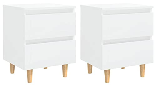vidaXL 2X Nachttisch mit Kiefernholz-Beinen 2 Schubladen Nachtschrank Nachtkonsole Nachtkommode Schlafzimmer Schrank Kommode Hochglanz-Weiß 40x35x50cm