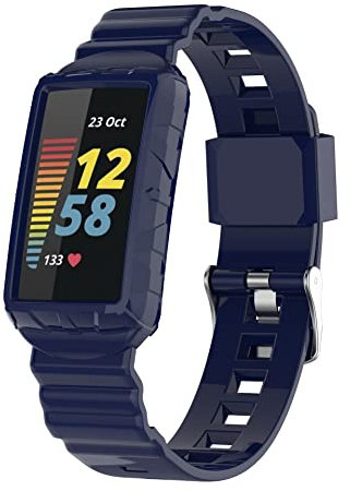 FONREST Compatible with Fitbit Charge 5/4/3 TPU Case and Band, Ultralight Washable Shockproof Sleek Armour Protective Cover with Watch Strap for Charge 3SE/4SE (Dark Blue)