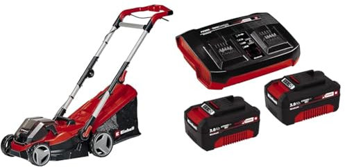 Einhell Akku-Rasenmäher GE-cm 36/34-1 Li Power X-Change (Lithium-Ionen, 5-stufige zentrale Schnitthöhenverstellung, Verstellbarer Führungsholm, inkl. 2X 3,0 Ah Akkus und Twincharger)