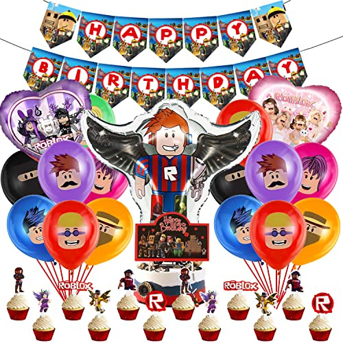 59 Pcs Cumpleaños Decoracion,Feliz Cumpleaños del Pancarta,Globo de Latex,Adorno de Torta,Globos de Papel de Aluminio,Cupcakes Toppers,Decoraciones de Fiesta para Niños
