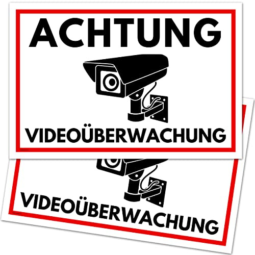 2er Set Achtung Videoüberwachung Schild (30x20 cm Kunststoff) - Schild Videoüberwachung