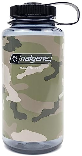 Nalgene Sustain Tritan BPA-freie Wasserflasche aus 50% Plastikmüll, 900 ml, breite Öffnung, Camo Grau