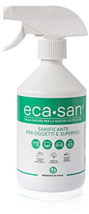 ECASAN Spray Igienizzante Multiuso Spray Disinfettante Tessuti, Superfici e Oggetti, Sanificante Ambienti Prodotto Naturale e Delicato per Pulizia Casa e Cucina - Formula Green e Vegan (500 ml)