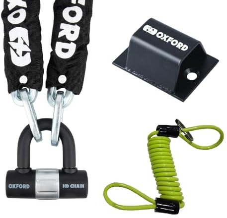 Oxford Sold Secure HD Motorbike Motorcycle Security Hard Steel 2M Chain with Brute Force Ground Anchor and DLR