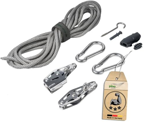 Pina DESIGN seit 1979 - Sonnensegel 2-Fach Flaschenzug Set - wandseitig, für Wandhalter/Profi Spannsystem zum Spannen & Befestigen/Robustes Seilzugsystem mit integrierter Klemme