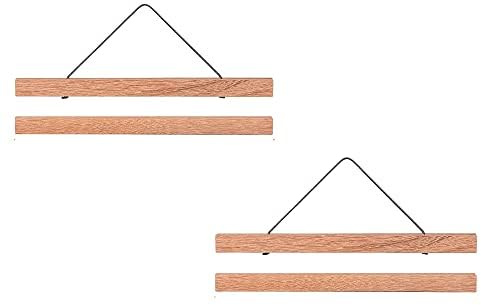 ZORR 2er Set 43cm Magnetisch Posterschiene, Bilderrahmen aus Teak für Wandbilder, Photos, Posterleiste Holzrahmen Bilderleiste Klemmleiste