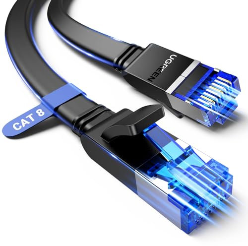 UGREEN Ethernet Cable 5M, Cat 8 Internet Cable Flat High-Speed 40Gbps 2000Mhz Network Cable, Gigabit RJ45 LAN Cable Patch Cord Compatible for PC/Laptop, PS5, Xbox, Modem, Router, Switch, TV
