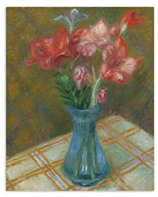 NOLEGA William James Glackens Bild,Berühmte Gemälde Poster Gladiolen in grüner Glasvase Druck auf Leinwand,Reproduktion auf Leinwand,Wohnzimmer Wandkunst Bilder 60x80cm(24x32in) Ungerahmt