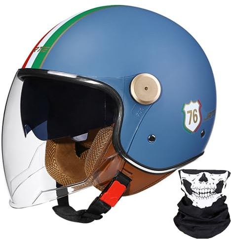 Casque De Moto Vespa, Demi-Casque De Moto Rétro 3/4 Ouvert avec Double Visière, pour Hommes Et Femmes, Casque De Scooter, VTT, Cruiser, Approuvé ECE/Dot 3,M56-57cm
