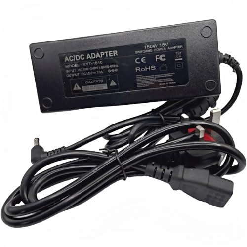 Multibao Power Supply 15V 10A, AC100-240V to DC 15V 150W Converter Adapter Driver Transformer, 5.5mm x 2.5mm(Compatiable with 2.1mm) Jack UK Plug Cord for Led Strips, LCD Monitors,CCTV Camera