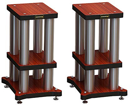 Pieds d'Enceintes Paquet de 2 Supports d'enceintes Robustes, Colonne métallique en Acier Inoxydable, Conception Double, pour Enceintes d'étagère jusqu'à 50 LB, Pilier en Teck argenté (Taille : 46 cm