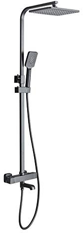 Mattschwarzes Badezimmer-Duschsystem, Thermostat-Duschmischer, Duscharmatur-Set mit 200 mm x 300 mm Top-Spray-Regenduschkopf, Handbrause und Badewannenarmatur