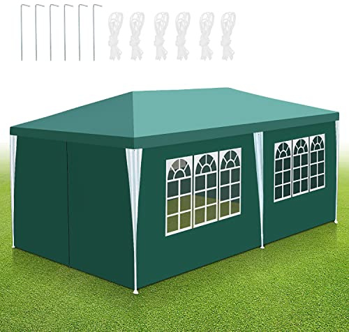 Tubiaz Pavillon 3x6 étanche à l'eau Tente de réception Stable Bâche PE de Haute qualité Tente de fête résistante aux UV Tente de Jardin 100g/m² Tente à bière avec 6 Parties latérales Vert