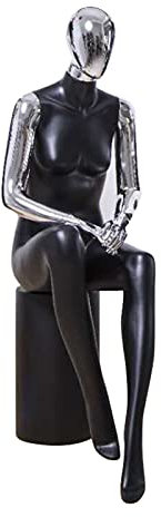SUNMME Sitzende Schaufensterpuppe, weiblicher Kleidermodell-Display-Torsokörper mit Standfuß, Abnehmbarer Schaufensterpuppen-Ganzkörper, schwarz
