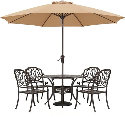 ABCCANOPY Terrassenschirm, 3 m, wasserdicht, Tischschirm mit Druckknopf, Neigung und Kurbel, 8 Rippen, UV-Schutz, Poolschirm für Garten, Rasen, Deck und Hinterhof (Khaki)