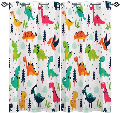 ANHOPE Cartoon Tier Dinosaurier Vorhänge mit Ösen Kinder Jungen Mädchen Gardinen Blickdichte Thermo Vorhang Blackout Curtain Schlafzimmer Wohnzimmer Verdunklungsvorhänge 2er Set H 138 x B 132 cm