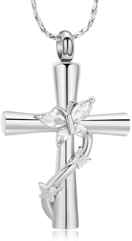 QGJNSGC Collier urne funéraire en forme de croix pour cendres - Pendentif pour cendres - Pour homme, femme, fille, animal domestique, Acier inoxydable