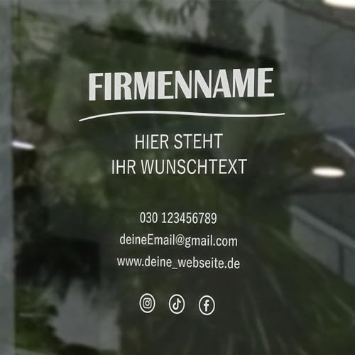 INDIGOS UG - Aufkleber selbst gestalten - Schaufensteraufkleber personalisiert - Text unterstrichen - 100 cm - Fensterfolie blickdicht - Firma, Einzelhandel, Büro - Schaufensterbeschriftung - Werbung