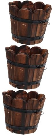 BESPORTBLE 3stücke Vintage Holzpflanzer Retro Blumenkübel Aus Stabilem Holz Wiederverwendbar Als Aufbewahrungseimer Für Garten Balkon Fensterbank Multifunktionale Deko Für