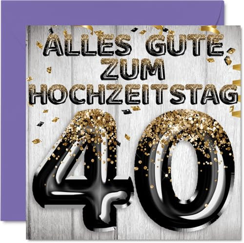 Stuff4 40. Hochzeitstag Karte Liebe - Schwarz Gold Glitzerballons - 40 Jahrestag Karte Hochzeitstag Geschenke für Mein Mann Ehemann Meine Frau Ehefrau, 145mm Glückwunschkarten