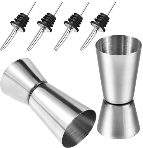 2 Pezzi Misurino Doppio per Cocktail in Acciaio Inox Misurino Barman in Acciaio Inossidabile Dosatore Cocktail con 4 Tappo Versatore per Bar, Vino, Bevande Barista