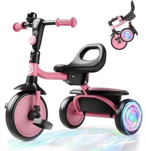 besrey Triciclo per bambini con ruote flash, per bambini dai 2 anni ai 5 anni, triciclo per bambini con campana, regalo per bambini da 2 a 5 anni, regalo e giocattolo per ragazzi e ragazze, triciclo
